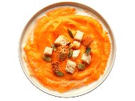 Рецепта Крем супа от сладки картофи, тиква и моркови с ядково мляко